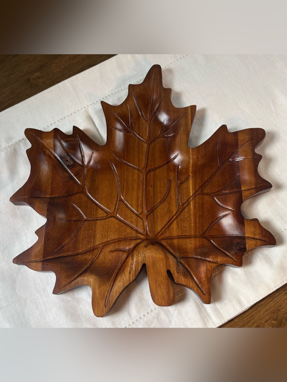 Vintage Wood Leaf Tray Fall Autumn Thanksgiving Centerpiece Charcuterie Platter